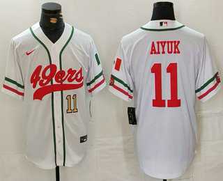 Mens San Francisco 49ers #11 Brandon Aiyuk Number White Mexico Cool Base Stitched Baseball Jersey